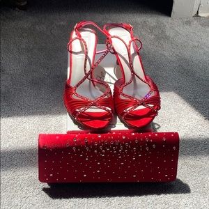 Red Rhinestone Heels and Clutch